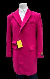 Mens Hot Pink Wool Fashion Overcoat - Hot Pink Carcoat