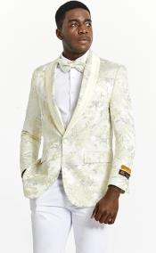 Mens One Button Ivory and Gold Tuxedo Dinner Jacket