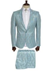Sky Blue Paisley Suit - Fashion Prom Tuxedo - Wedding Tuxedo
