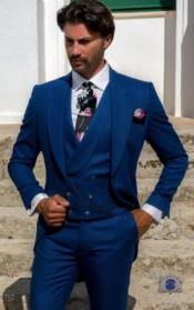 Mens Suits with Double Breasted Vest - Single Button Peak Lapel "Royal Blue" Suits