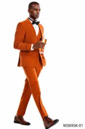 Orange Pinstripe Suit - Mens Suits With Double Breasted Vest