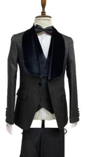 Mens Velvet Wide Groom Tuxedo Jacket - Prom Blazer Black Dinner Jacket 