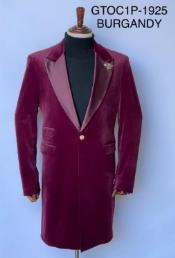 Velvet Tuxedo - Mens Velvet Blazer - Velvet Sport Coat - Three Quarter Length Burgundy