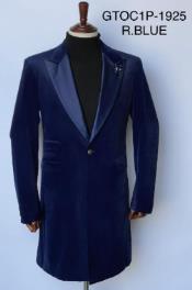 Velvet Tuxedo - Mens Velvet Blazer - Velvet Sport Coat - Three Quarter Length R.Blue
