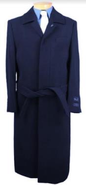 Men's Dress Coat Belted Wool Black Full Length Wool Blend Long Men's Dress Topcoat - Winter Coat Navy Blue   Color - Men's Overcoat