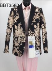 Style#-B6362 Mens Blazer - Black and Rose Gold Paisley Blazer - Fashion Prom Sport Coat