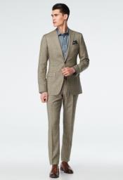 100% Wool Suit - Vested Plaid Suit Available in Tan Beige and Orange Plaid - 2 Button 3 Piece With Vest Flat Front Pants Modern Fit