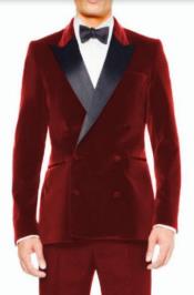 Style#PRonti-B6362 Mens Hot Red Velvet Tuxedo Sport Coat - Velvet Suits Double Breasted Blazer - Slim Fit