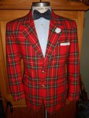 Holiday Blazer - Christmas Sport Coat - Red Christmas Wool Fabric Plaid Blazer By Alebrtonardoni