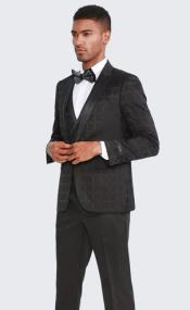 Black Floral Tuxedo Suit - Black Patterned Tuxedo Jacket