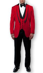 Red Tuxedo Slim Fit Black Peak Shawl Lapel One Button3 Piece Set