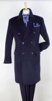 Navy Blue Overcoat - Blue Winter Topcoat - Wool Fabric Double Breasted