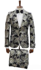 Gold Tuxedos - Paisley Suits - Prom Suits - Wedding Tuxedos Suits - Groom Suit Black