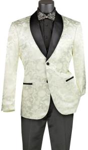 Mens Blazer - Paisley Sport Coat - Ivory Prom Tuxedo Dinner Jacket Blazer