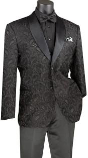 Mens Blazer - Paisley Sport Coat - Black Prom Tuxedo Dinner Jacket Blazer