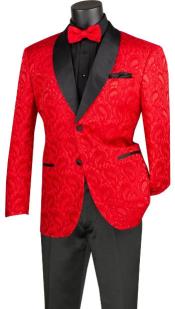 Mens Blazer - Paisley Sport Coat - Red Prom Tuxedo Dinner Jacket Blazer