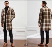 Mens Plaid Overcoat - Hounstooth Checker Pattern Topcoat - Multi-color