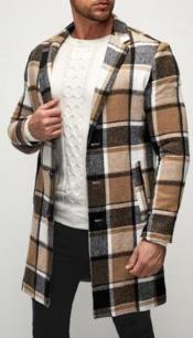Mens Plaid Overcoat - Hounstooth Checker Pattern Topcoat