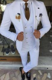 White and Gold Suit - Vested Suit - Double Breasted Vest Gold Button