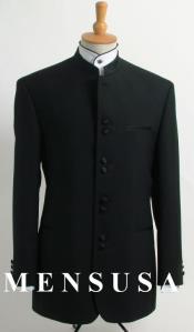 Mandarin Collar Tuxedo - Mandarin Tuxedo - No Collar Suit - Solid Black Suit