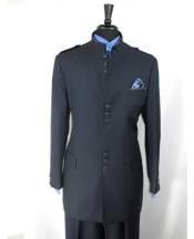 Mandarin Collar Tuxedo - Mandarin Tuxedo - No Collar Suit - Navy Blue Suit