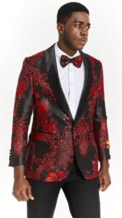 Mens Plus Size Blazers - Large Mens Blazers Mens Black ~ Red Paisley Blazer - Big and Tall Sport Coat With Bowtie
