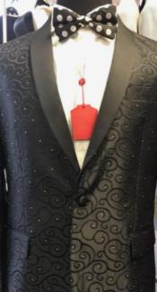 Mens Black Paisley Blazer - Big and Tall Sport Coat With Bowtie