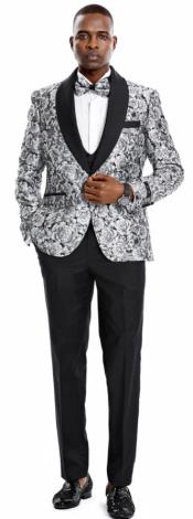 Paisley Suit - Wedding Tuxedo Suit - Prom Black ~ Silver Suit