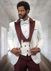  Burgundy Tuxedo Vested Suit