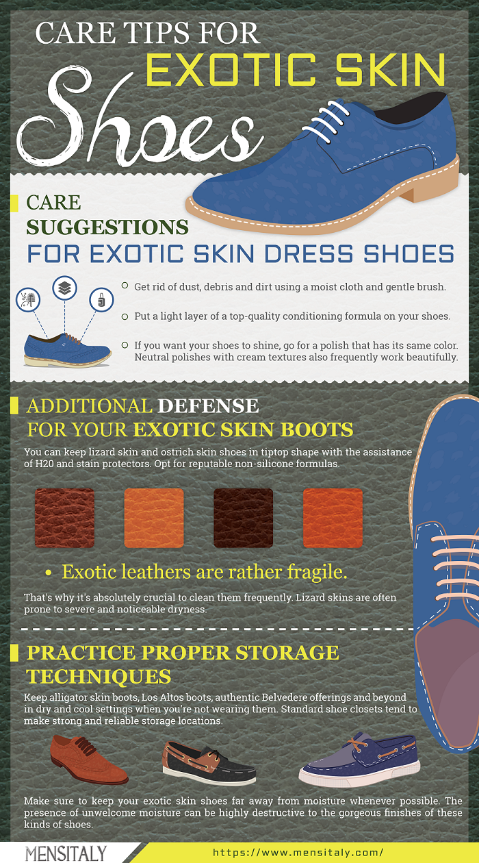 care tips for exotic skin sdress shoes mens fashion infographic