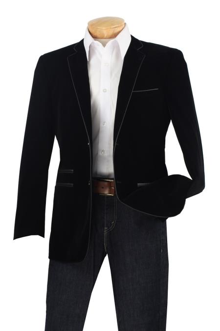 black velvet mens blazer leather trim sportscoat