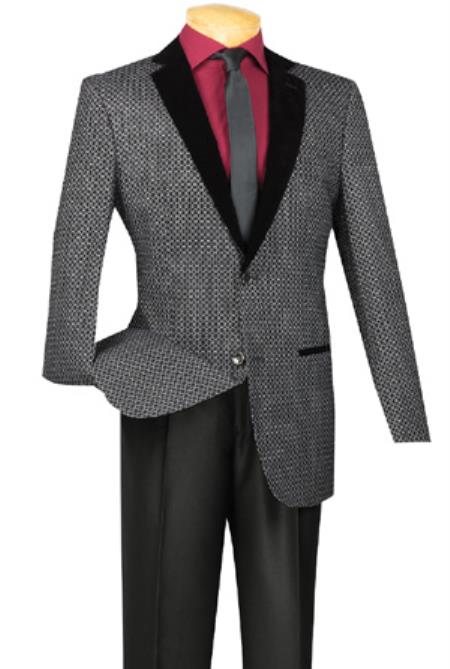 mens blazer sportcoat velvet trim black white pattern contrast lapel