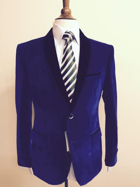 mens royal blue velvet blazer sportscoat