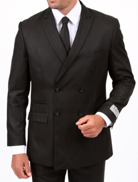 mens slim fit peak lapel double breasted suits black